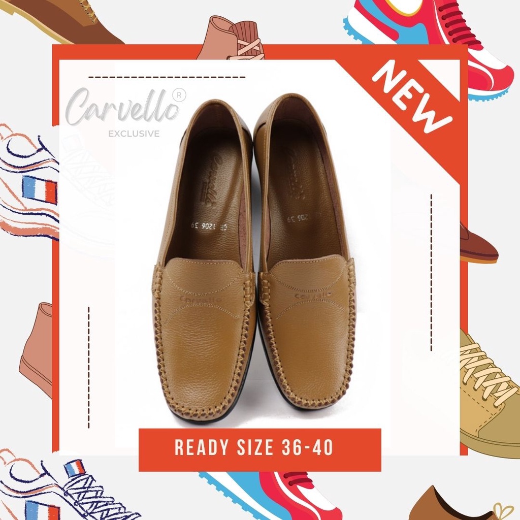 Sepatu Pantofel Wanita Kulit Mocchasin Carvello 1206 Camel