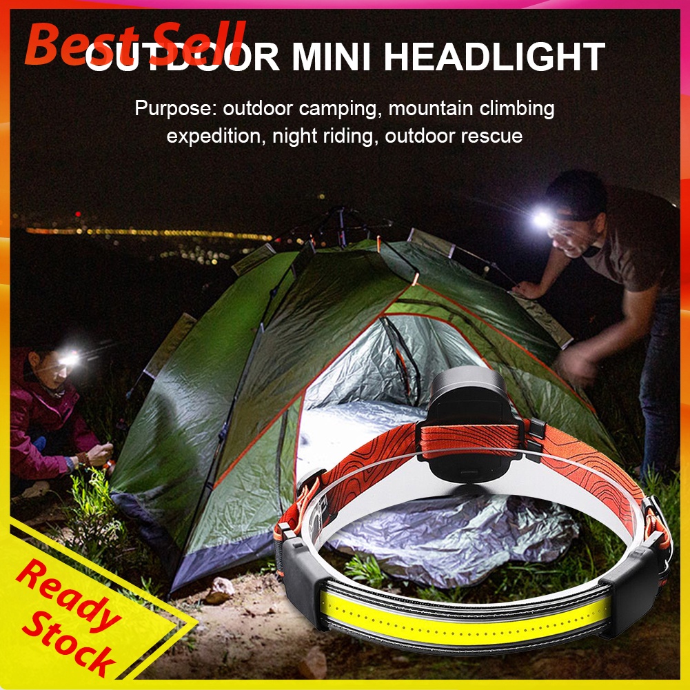 Portable Mini COB LED Headlight USB Rechargeable Camping Head Work Light