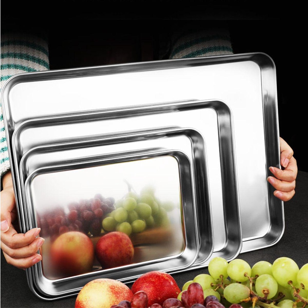 Rebuy Baking Tray Dapur Roti Persegi Panjang Heavy Duty Piring Buah Piring Kue Anti Karat