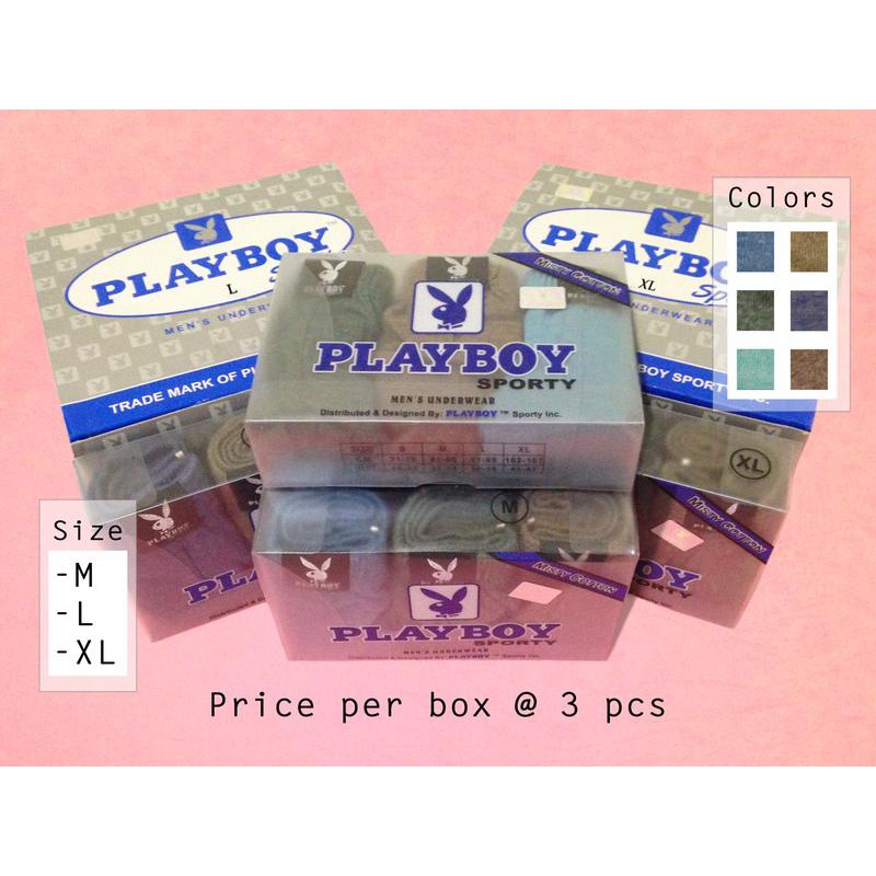 1 Box 3 Pcs Celana Dalam Playboy - Celana Dalam Pria Dewasa - Kotak Silver Biru