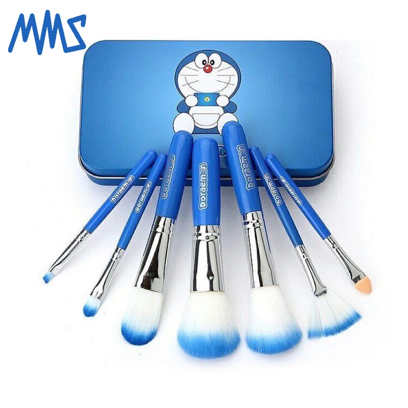 Brush make up kit set 7 in 1/Brush make up travel mini/kuas makeup kaleng doraemon/makeup brush kit set 7 in 1