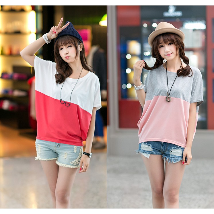 Atasan Korean Style T-shirt Casual Kaos Wanita Longgar Kaos Kelelawar Lengan Pendek Kaos Adem Bagus