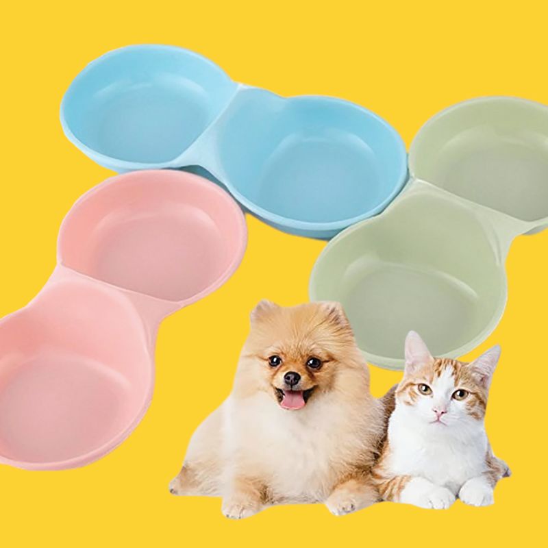 DB PASTEL - Double Bowl Anjing Kucing Kelinci Tempat Makan Minum 2 in 1 Warna Pastel Bahan Tebal Tempat Makan Kucing Mangkok Kucing Feeder Kucing