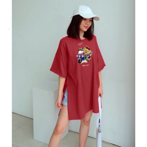 Kaos Oversize Wanita Teddy TAXI BAJAY Belah Samping Jumbo XXL