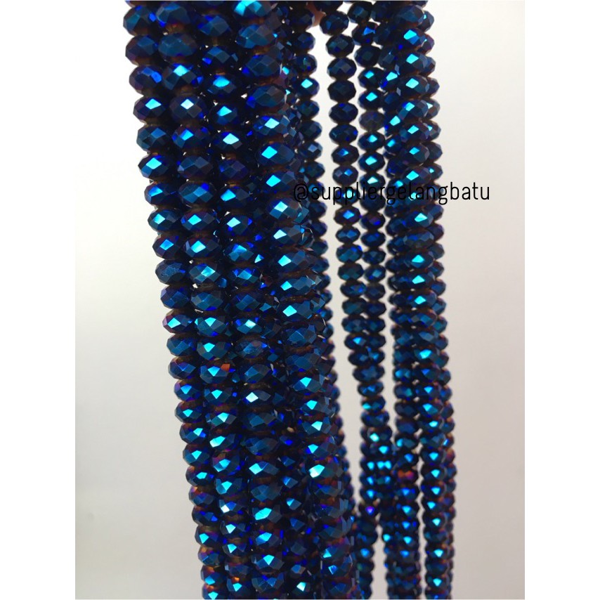 kristal Ceko Doff 6mm BIRU METALIK kilap payet manik baju premium grad aksesoris beads craft grosir