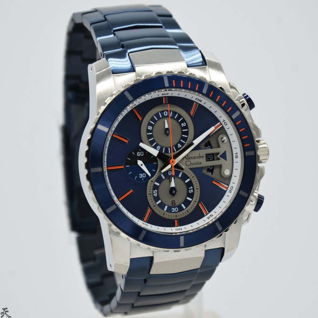 Alexandre Christie AC6455M Jam Tangan Pria Stainless Steel Hitam biru (blue)