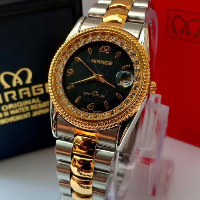 JAM TANGAN MIRAGE 1579 PRIA SILVER COMBI BLACK ORIGINAL