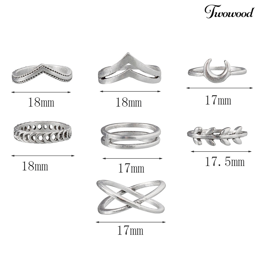 7pcs / Set Cincin Jari Warna Solid Gaya Vintage Untuk Wanita