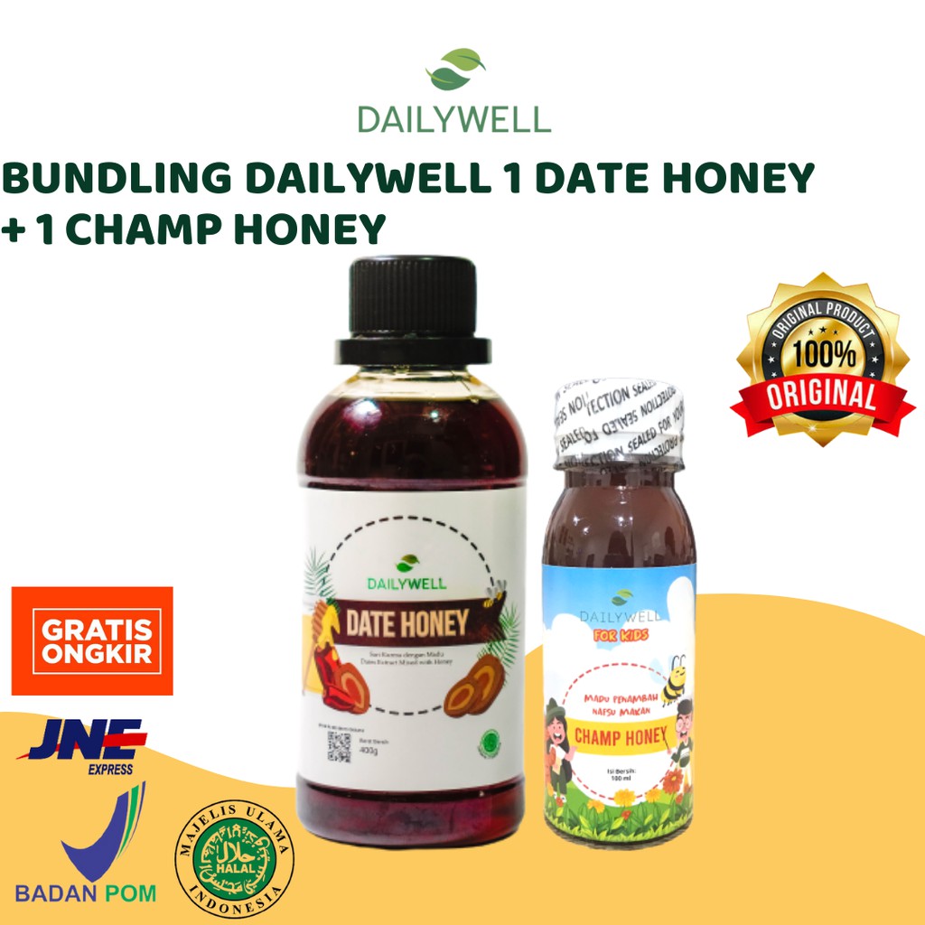 

Bundling Dailywell 1 Date Honey + 1 Champ Honey [madu penambah nafsu makan anak, peningkat imun]