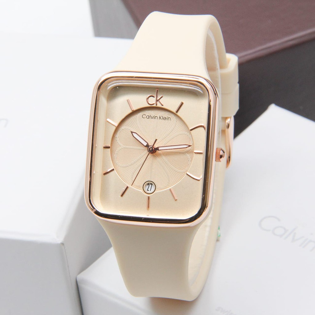 CALVIN KLEIN WATCH/JAM TANGAN CEWEK FASHION TERBARU/JAM TANGAN FASHION RUBBER STRAP/JAM TANGAN KOTAK/