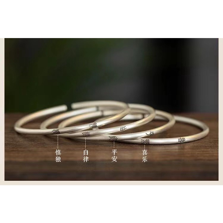 Gaya Korea Ins Style Seal Pria dan Wanita Warna Solid Pembukaan Sterling Silver Pacar Gelang Huruf Gelang Wanita Cina Kecil Halus Teks