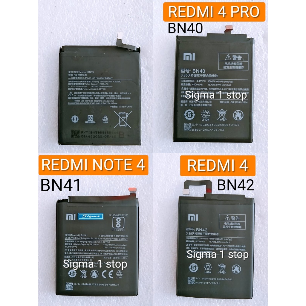 BATERAI XIAOMI MI 4 BM32  MI 4I BM33  MI 3 BM31  REDMI 4 BN32 BN42  REDMI 4 PRO BN40  NOTE 4 BN41 BA