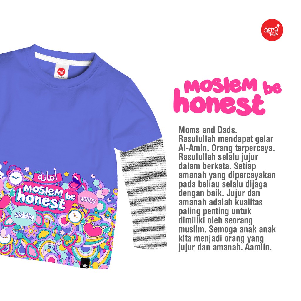 Kaos AFRAKIDS AF266 &quot;Moslem Be Honest&quot; Lengan Panjang