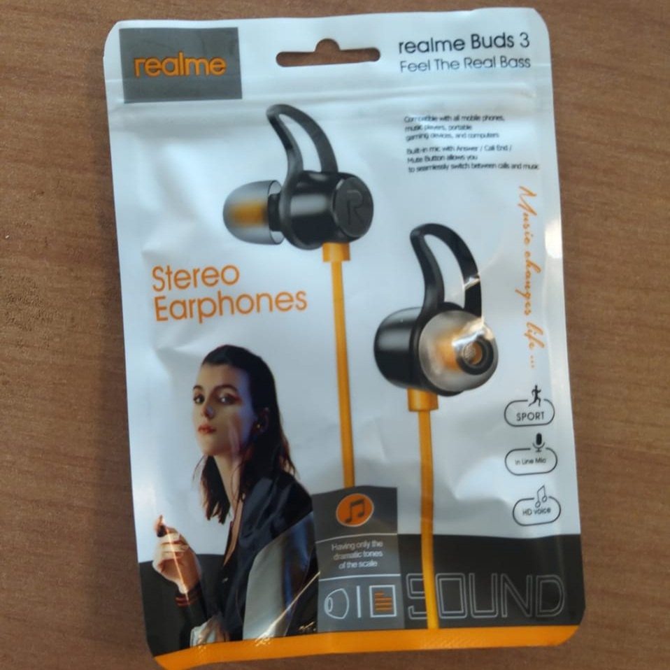 Handsfree Headset Earphone Black Audio Sounds Music Sport Realme Budz 2 &amp; 3 R50 Power Bass