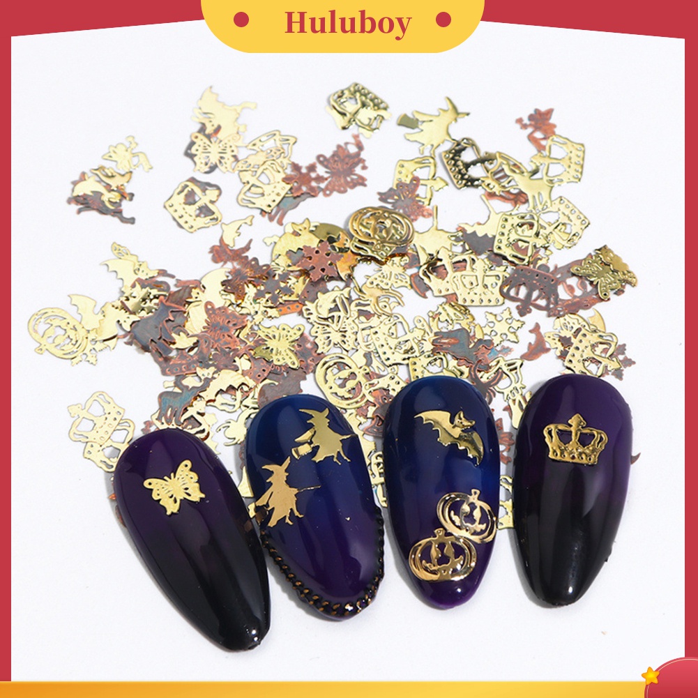 Huluboy Huluboy♡ 120pcs Stiker Kuku 3D Bentuk Labu Kelelawar Halloween Bahan Alloy