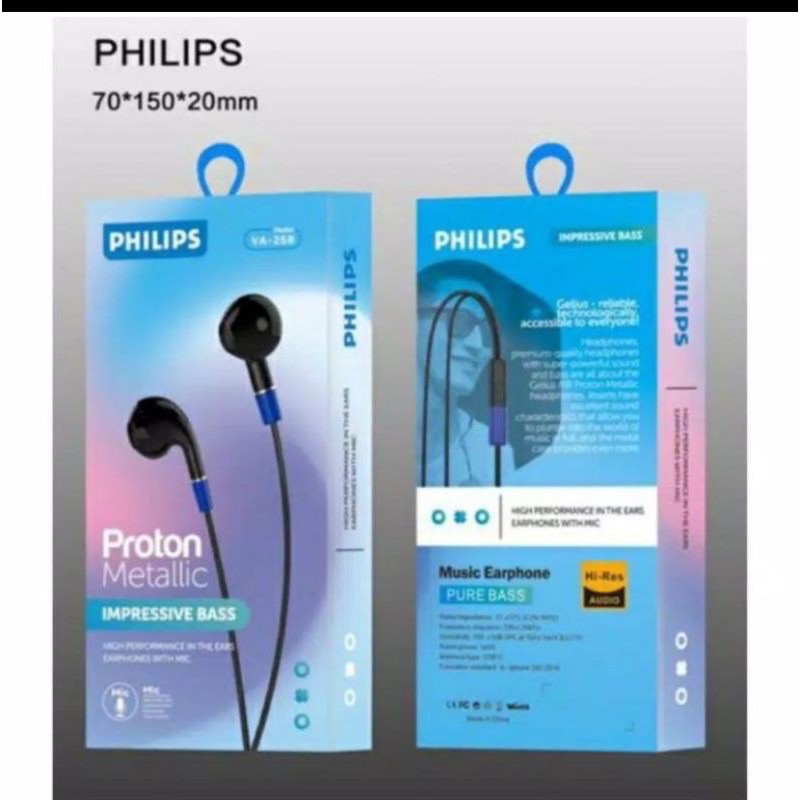 Handsfree PHILIPS VA-258 Pure Bass / Headset Philips VA 258 PROTON METALIC Impressive Bass
