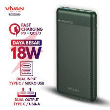 VIVAN VPB-M10 10000mAh QC3.0 PowerBank with type-C 3A Cable white - Black and white