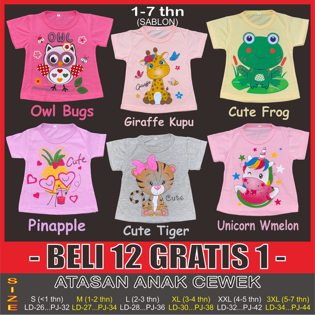 RAINBOW BAJU KAOS BAYI / ANAK CEWEK LUCU &amp; MURAH 1 - 7 TAHUN &quot;SABLON PART 1&quot;