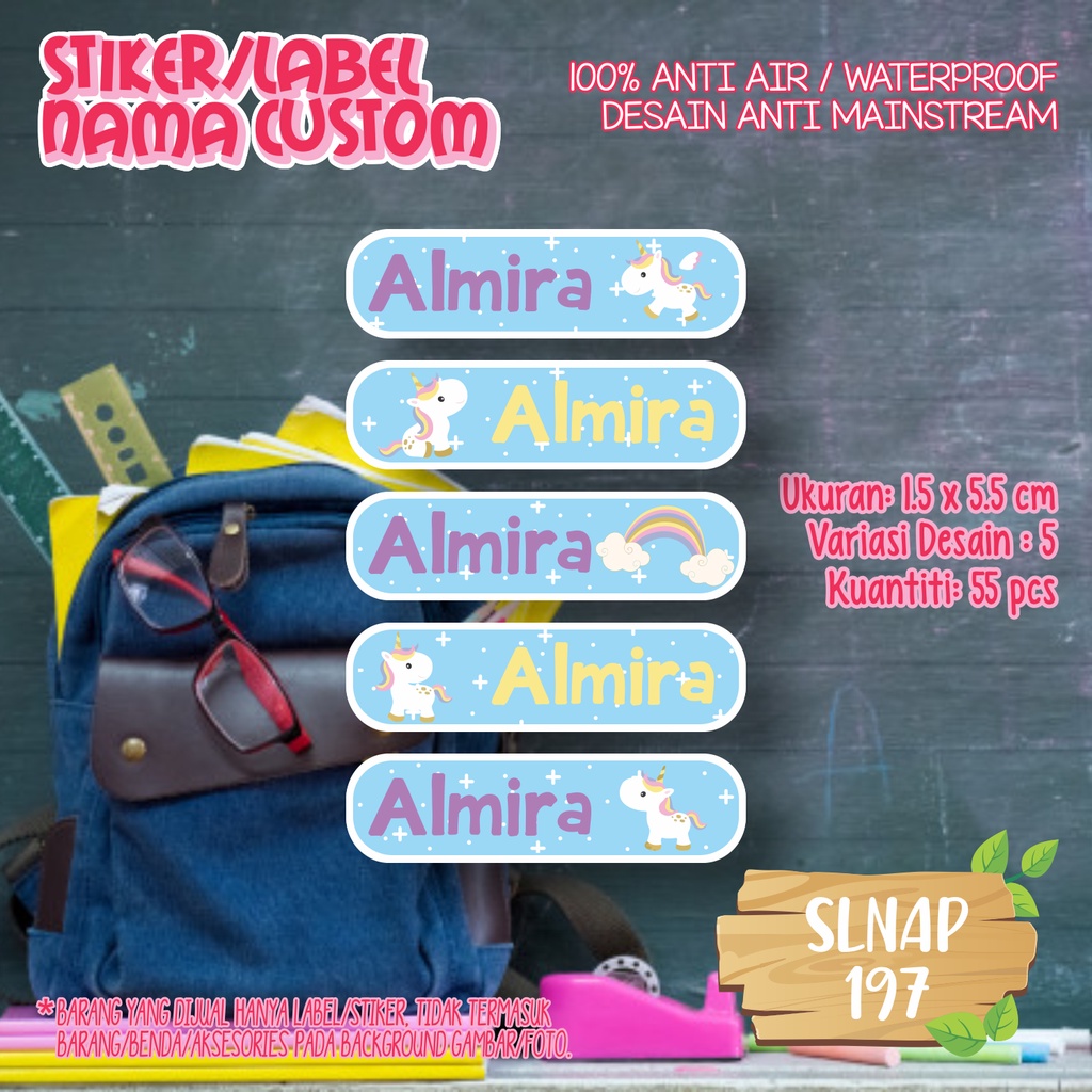 

sticker label nama waterproof kartun unicorn kuda poni SLNAP 197