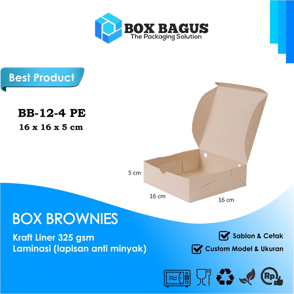 BOX DUS 16x16x5 KRAFT 325 GSM LAMINASI - KOTAK HAMPERS KUE BROWNIES ROTI PIZZA