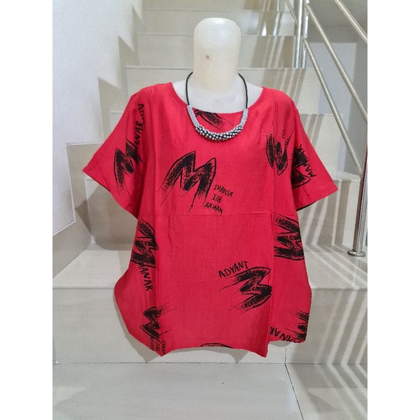 Blouse Brukat dan Kaos Bunga Import Jumbo XL-5XL-201.5 Merah Ld 116