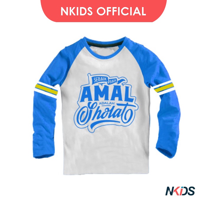 Kaos Anak Cowok Lengan Panjang NKIDS Biru Putih usia Warna 6-14 Tahun