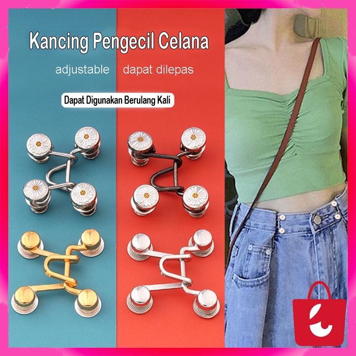 ✅ Bisa COD Pengecil kancing pengecil jeans Simple Adjustable Kancing pengecil celana Longgar Panjang Daisy Lingkar Pinggang Bisa Dilepas kancing jeans