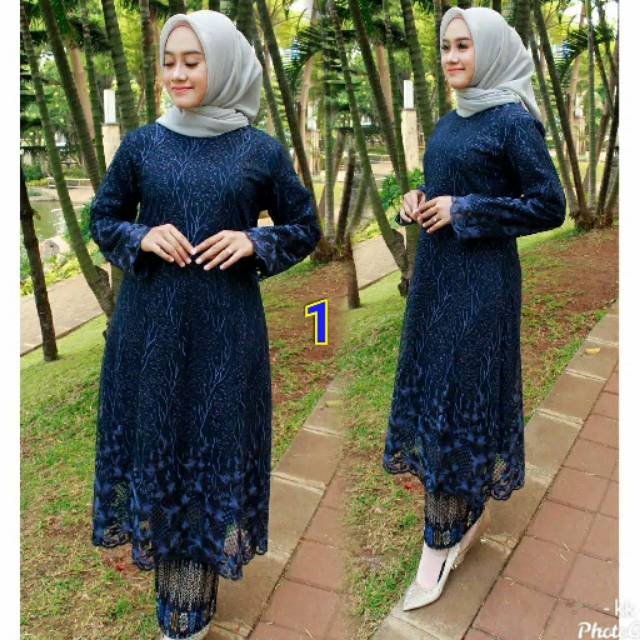 Setelan Tunik Brokat Rok Batik Plisket Murah
