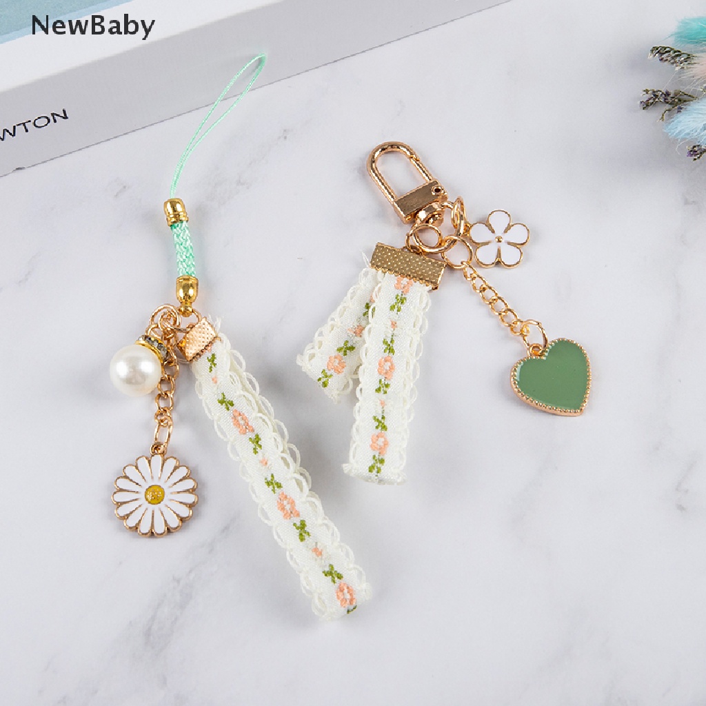 NewBaby Korean Flower Keychain Lanyard Ribbon Daisy Pendant Key Chain Keyring Bag Charms ID