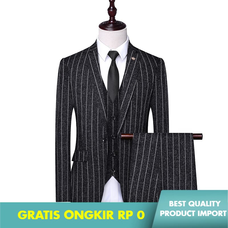Jas Setelan Mu Qige  Korea Slim Fit Bisnis  Bergaris Satu Tombol   Pria Mempelai Pernikahan Suit Tig