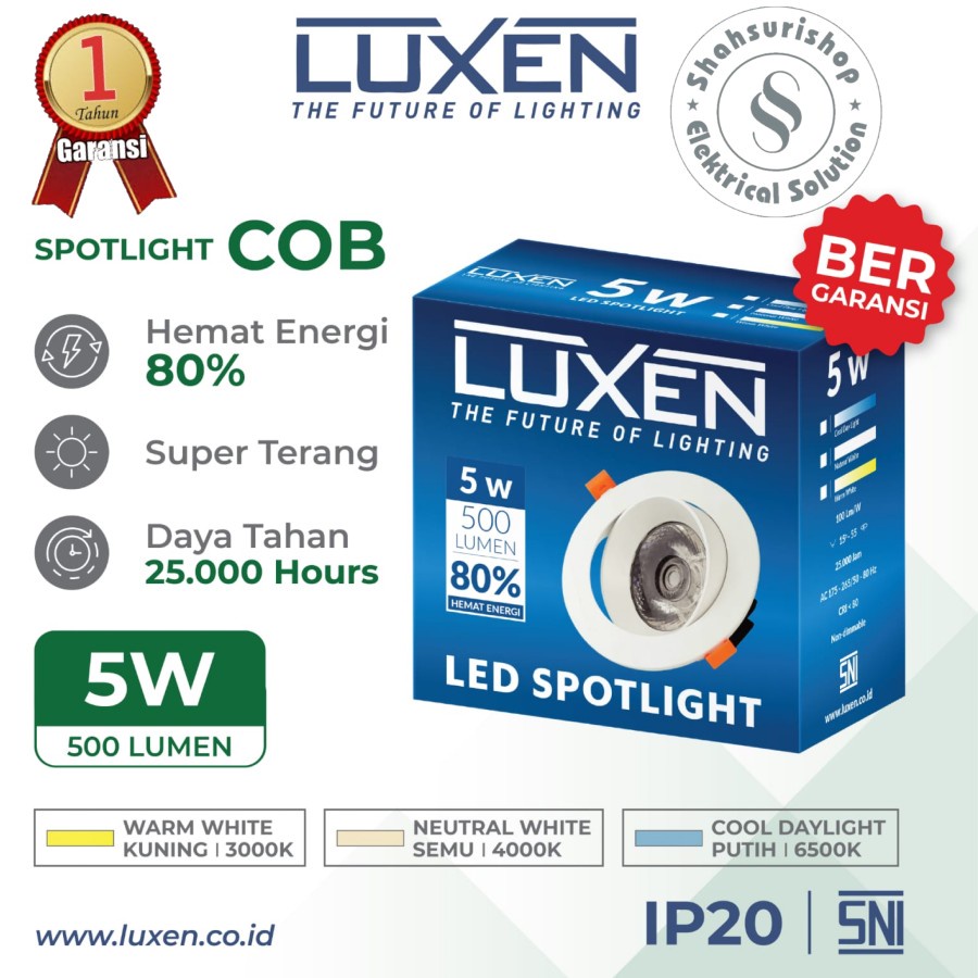 LUXEN LAMPU SPOTLIGHT COB LED 5W 5 W WATT GARANSI 1 TAHUN