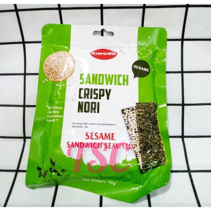 

Kimono Sandwich Crispy Nori 16gr/Sesame/Sandwich Seaweed/Nori/Wijen/Rumput Laut
