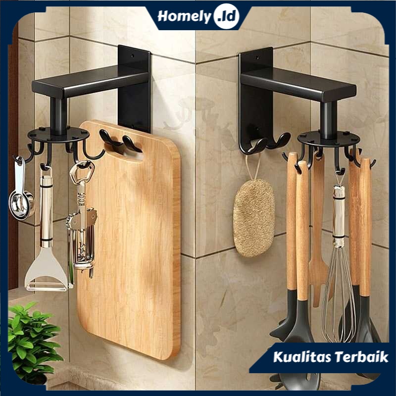 Gantungan Alat Dapur Spatula Sutil Kaitan Tempel Dapur Putar 360 Derajat Rak Gantung Tempel 8 Hook
