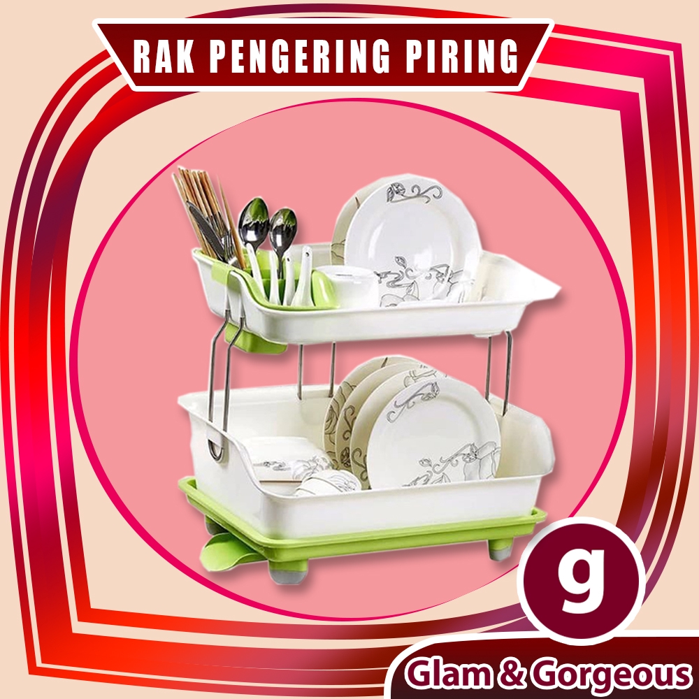 Rak Piring Plastik Dapur 2 Susun Pengering Gelas Cangkir Serbaguna RD005 Tebal Berkualitas