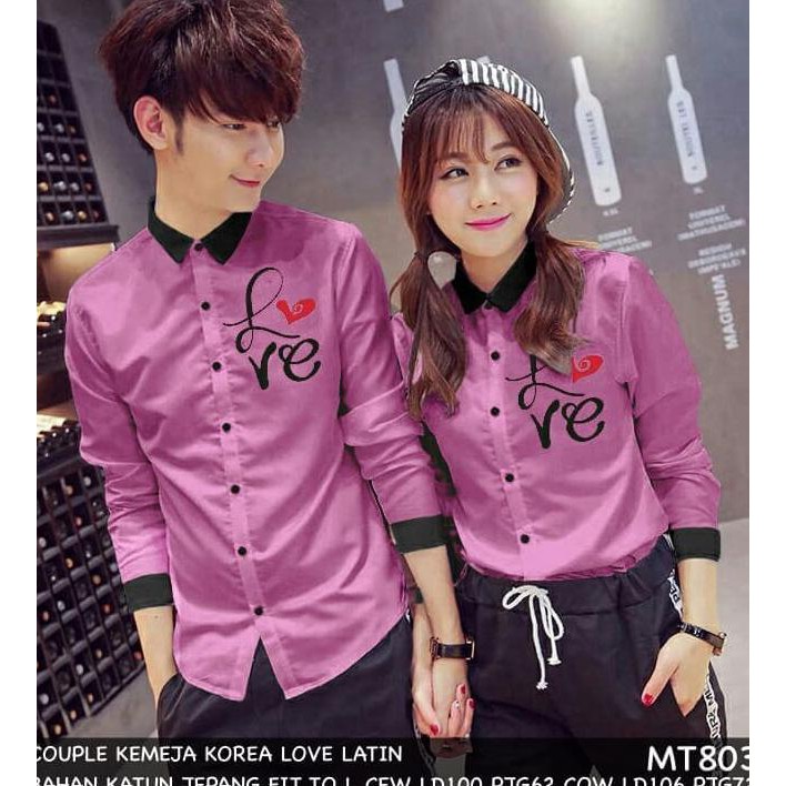 YUK BELI KEMEJA COUPLE/KEMEJA PASANGAN/BAJU COUPLE KOREA LOVE LATIN GROSIR - UNGU KEKINIAN