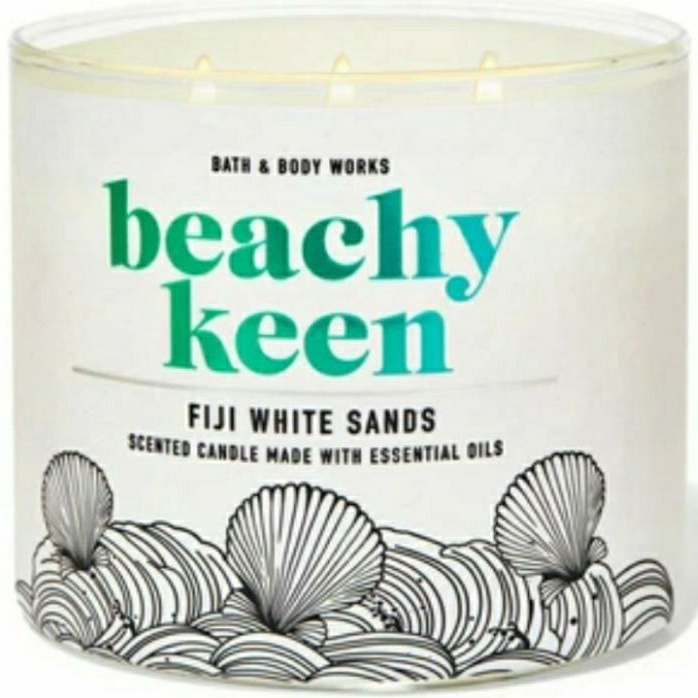 BATH &amp; BODY WORKS BBW BEACHY KEEN FIJI WHITE SANDS 3-WICK SCENTED CANDLE 411 G LILIN WANGI 3 SUMBU UKURAN BESAR PENGHARUM RUANGAN