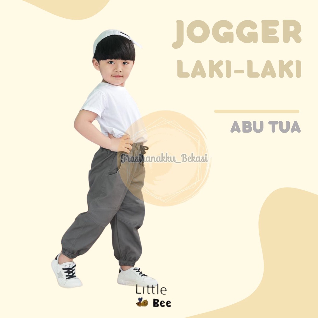 Celana Anak Jogger Laki-Laki Littlebee Warna Abu Tua size 1-5thn