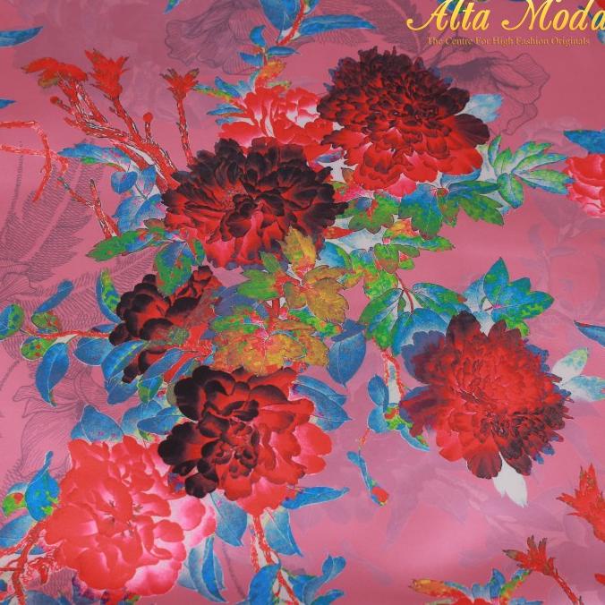 Strech Silky Pink Motif Canvas Flower Pink Merah (Alta Moda)*
