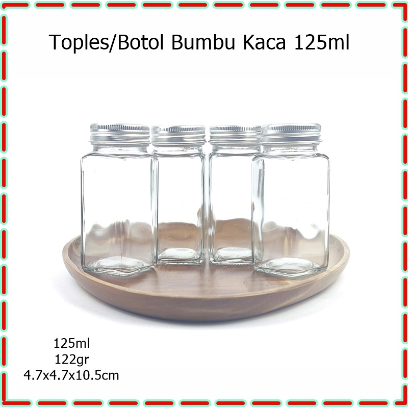 [1 pcs] Toples/Botol Bumbu Kaca Mini Segi 125ml