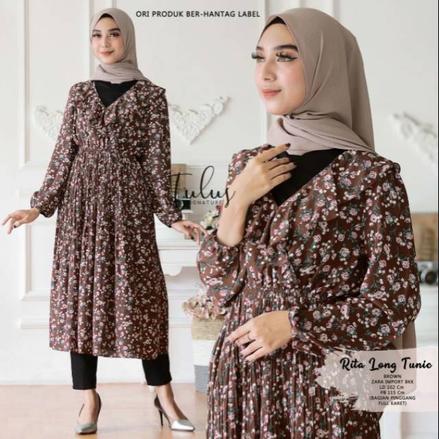 Rita long tunik / tunik motif bunga panjang