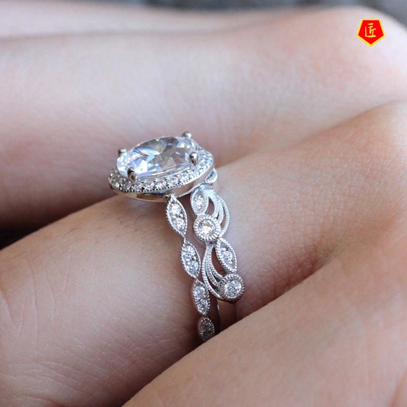 [Ready Stock]Hollow Pattern Diamond Ring Set Women's Fashion