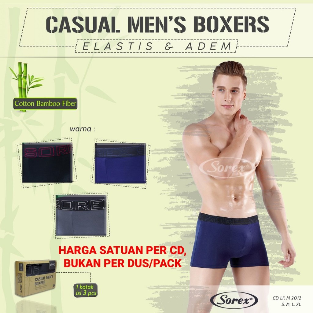 1 PCS BOXER PRIA SOREX BAHAN KATUN BAMBU FIBER ART 2012