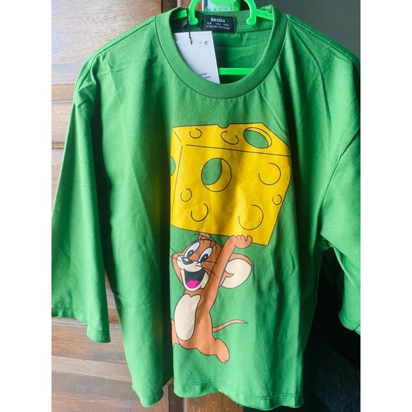NEW- Kaos CROP BERSHKA top Oversize oval jumbo panjang viral uright t shirt ryuka fuschia garfield t