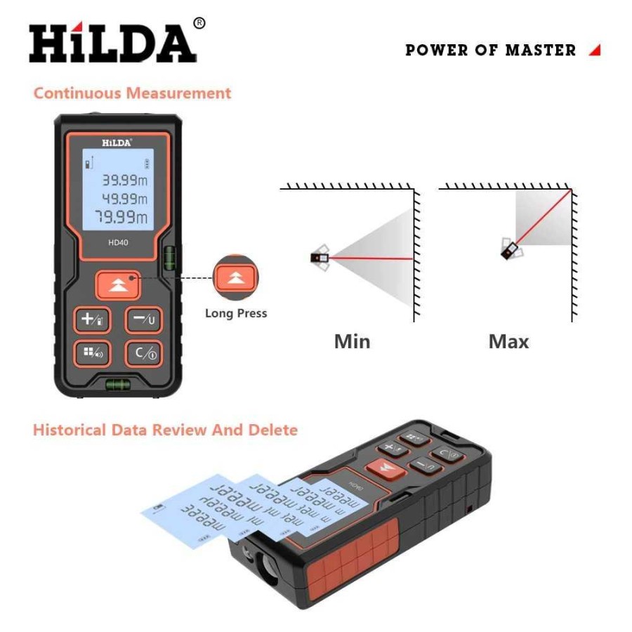 Hilda Meteran Digital Laser Rangefinder Inframerah 100M - HD100 - Black