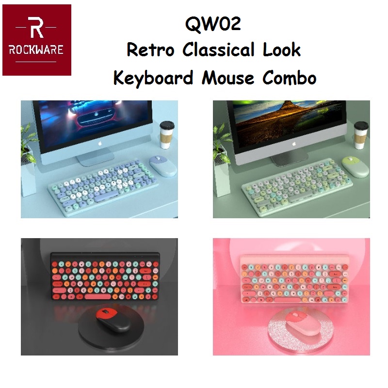 ROCKWARE RW-QW02 - Wireless 2.4G Keyboard Mouse Combo - Retro Design