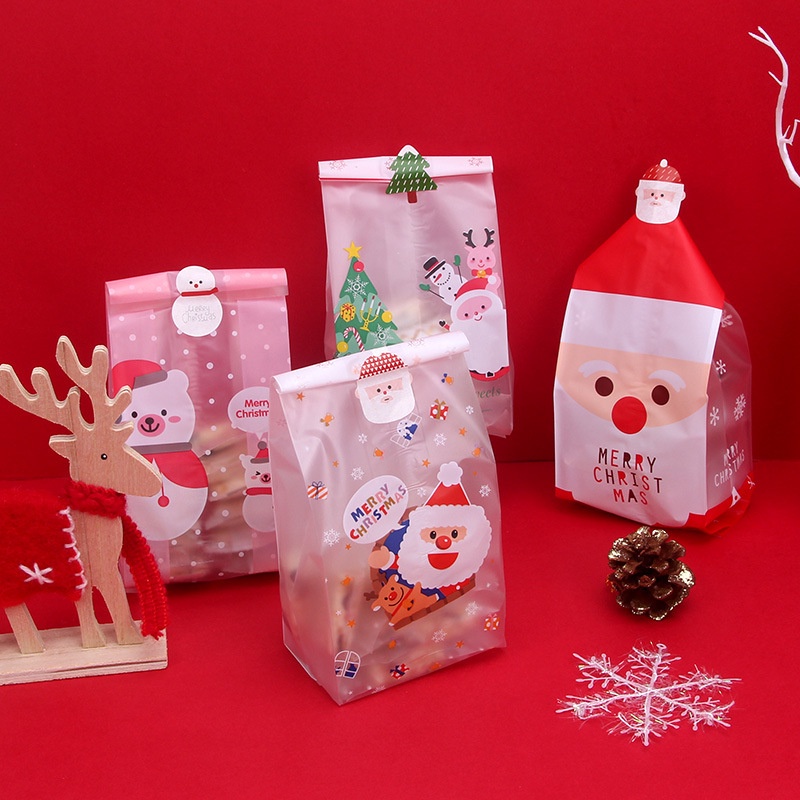 Cute Snowmen Santa Claus Xmas Tree Style Gift Bags/ Christmas Cookie Candy Biscuit Packaging Bag