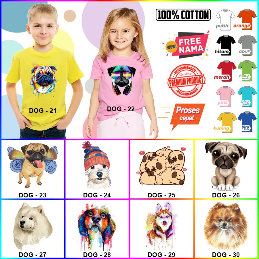 Baju Kaos ANAK DAN DEWASA DOG ANJING COUPLE (FREE NAMA)