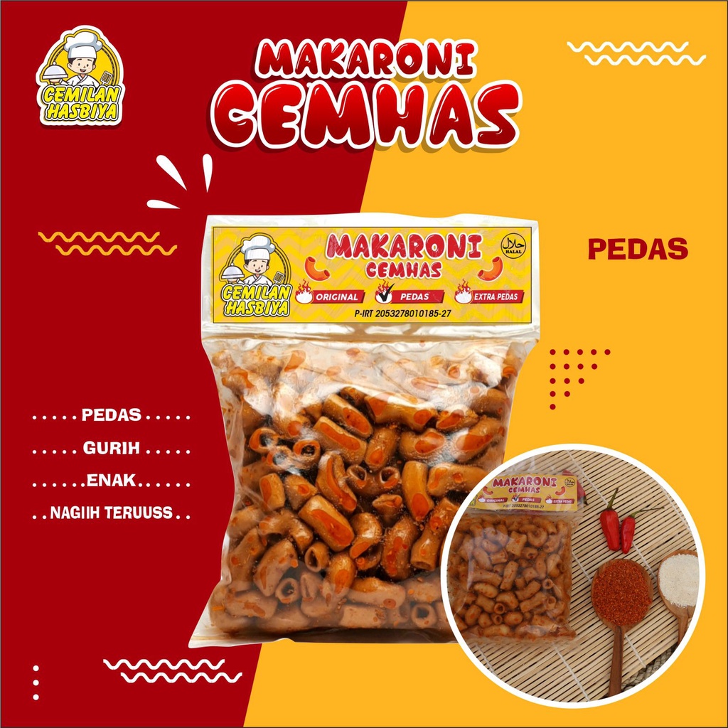 Snack makaroni cemhas isi 10pcs,makaroni bantet tasikmalaya, camilan makaroni cemhas tasikmalaya, cemilan pedas varian rasa