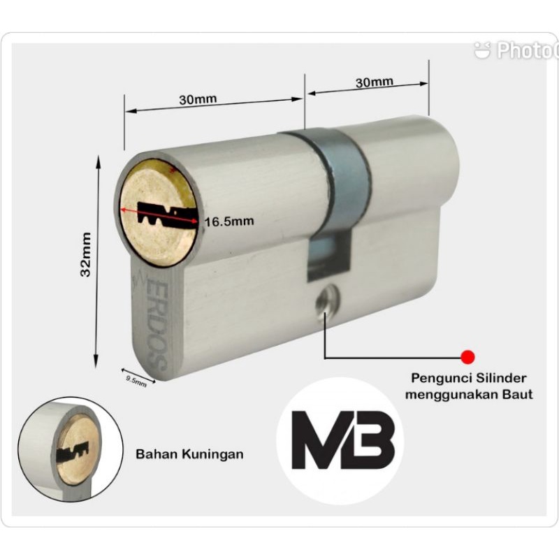 Silinder Kunci Pintu Besar 32mm dan Kecil 28mm Komputer Key 60mm