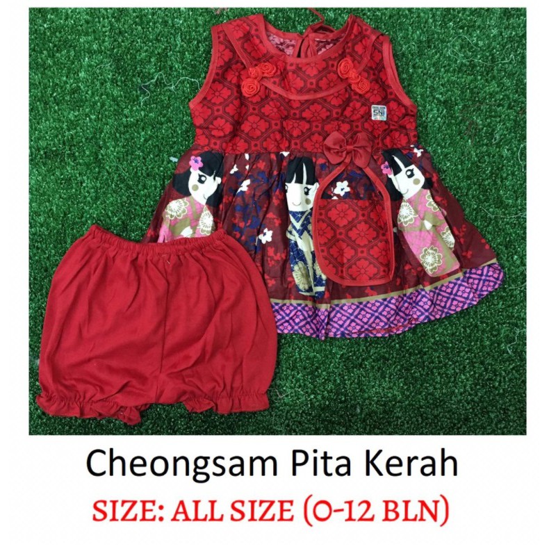 3in1 Set Dress SNI Baby Girl + Celana &amp; Bandana Newborn estimasi 0-12 Bulan AM